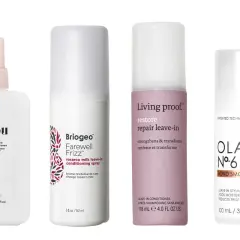 Fyra leave-in produkter för hårvård: Gisou, Briogeo, Living Proof och Olaplex. Perfekt för att ge ditt hår det där lilla extra.