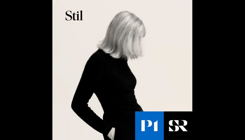 En stilfull svensk designer kvinna med kort, blont hår, klädd i svart.