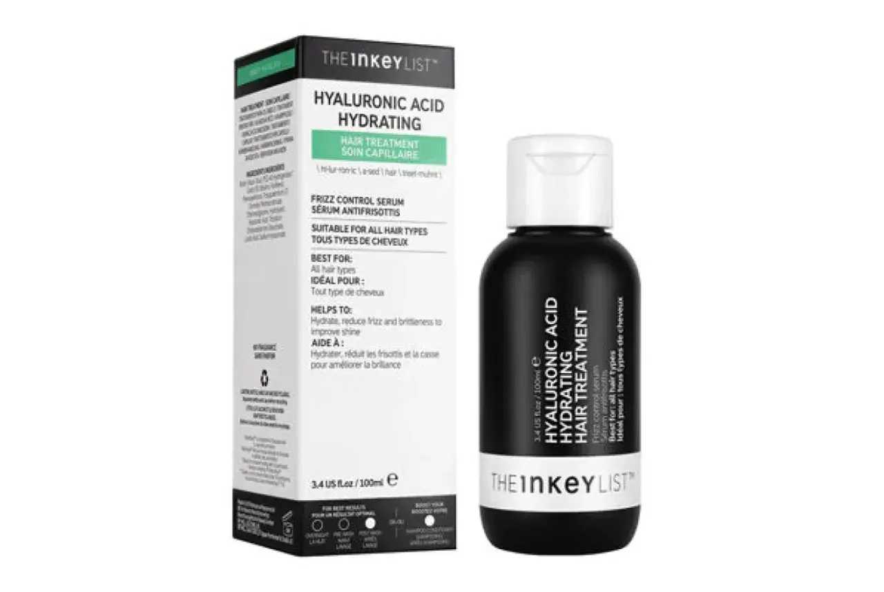 The Inkey List hyaluronsyra hår-behandling, en fuktgivande serum som motverkar friss och ger glans.