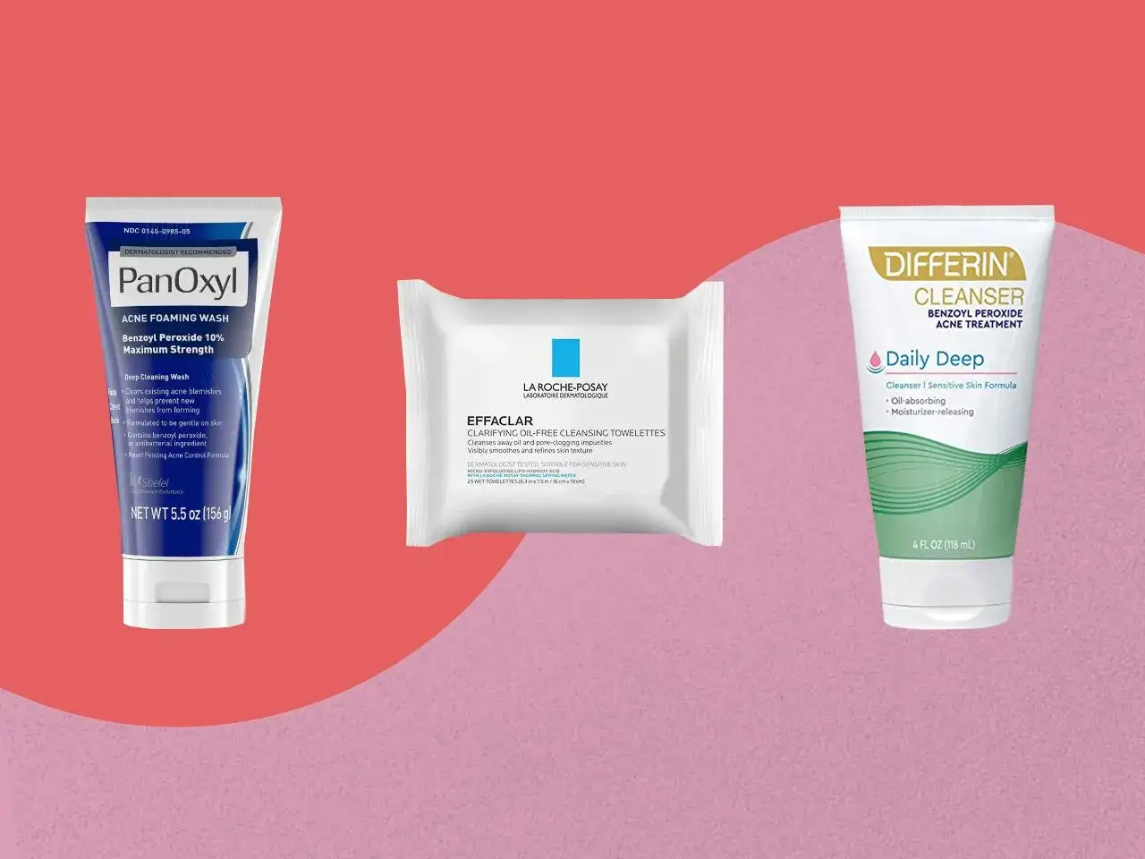 Tre produkter f&ouml;r aknebehandling: PanOxyl, La Roche-Posay och Differin. Perfekt f&ouml;r att bek&auml;mpa en stor pormask p&aring; ryggen.